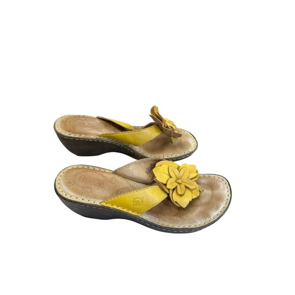 Born Womens Yellow Leather Floral 2.5" Wedge Sandals Size 8/39 SKU 8369 - Picture 4 of 13